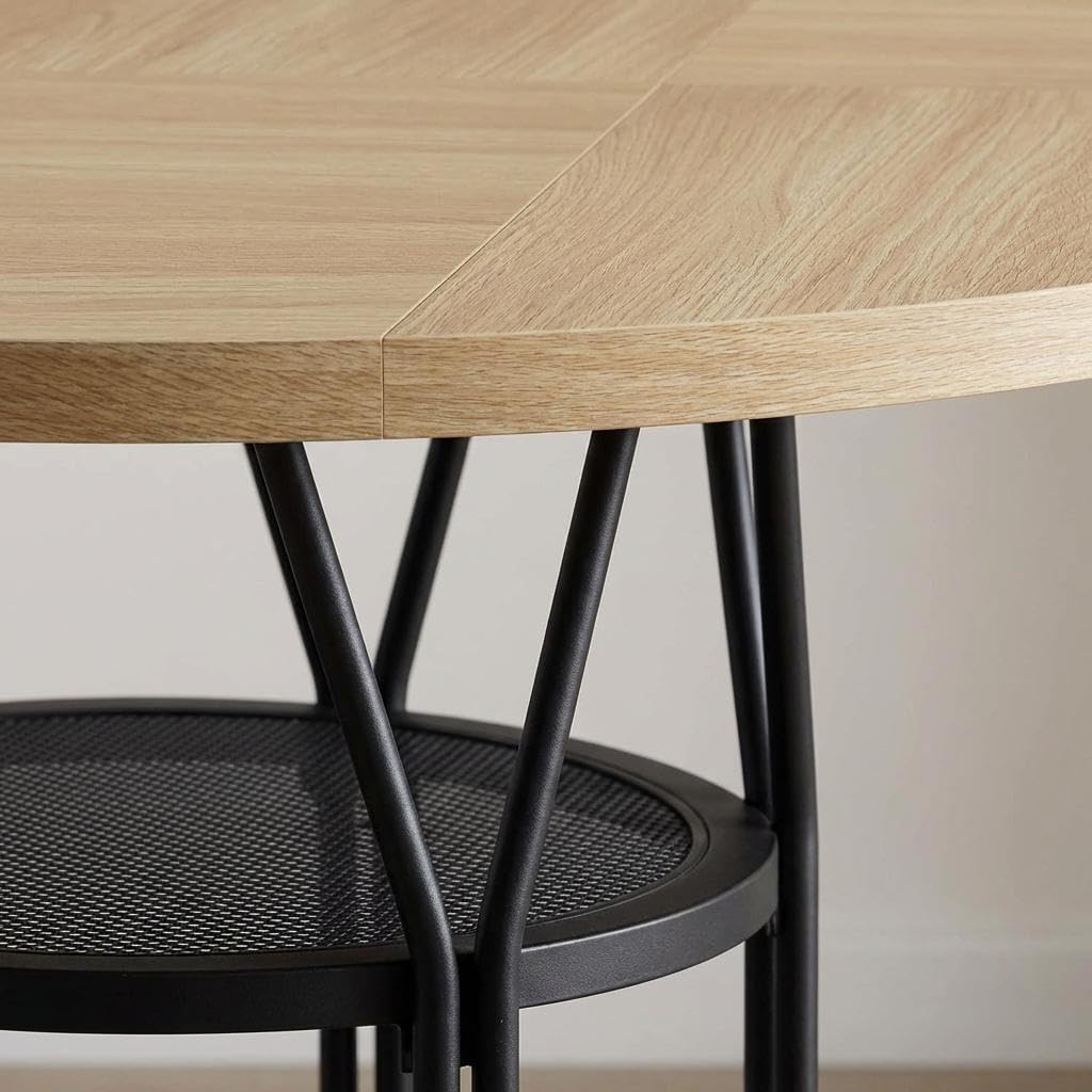 Table de salle à manger ronde de 119,4 cm avec étagère de rangement - Style industriel moderne - Cadre en métal robuste - Pour 4 à 6 personnes - Idéale pour appartement, salon, bureau - Bois