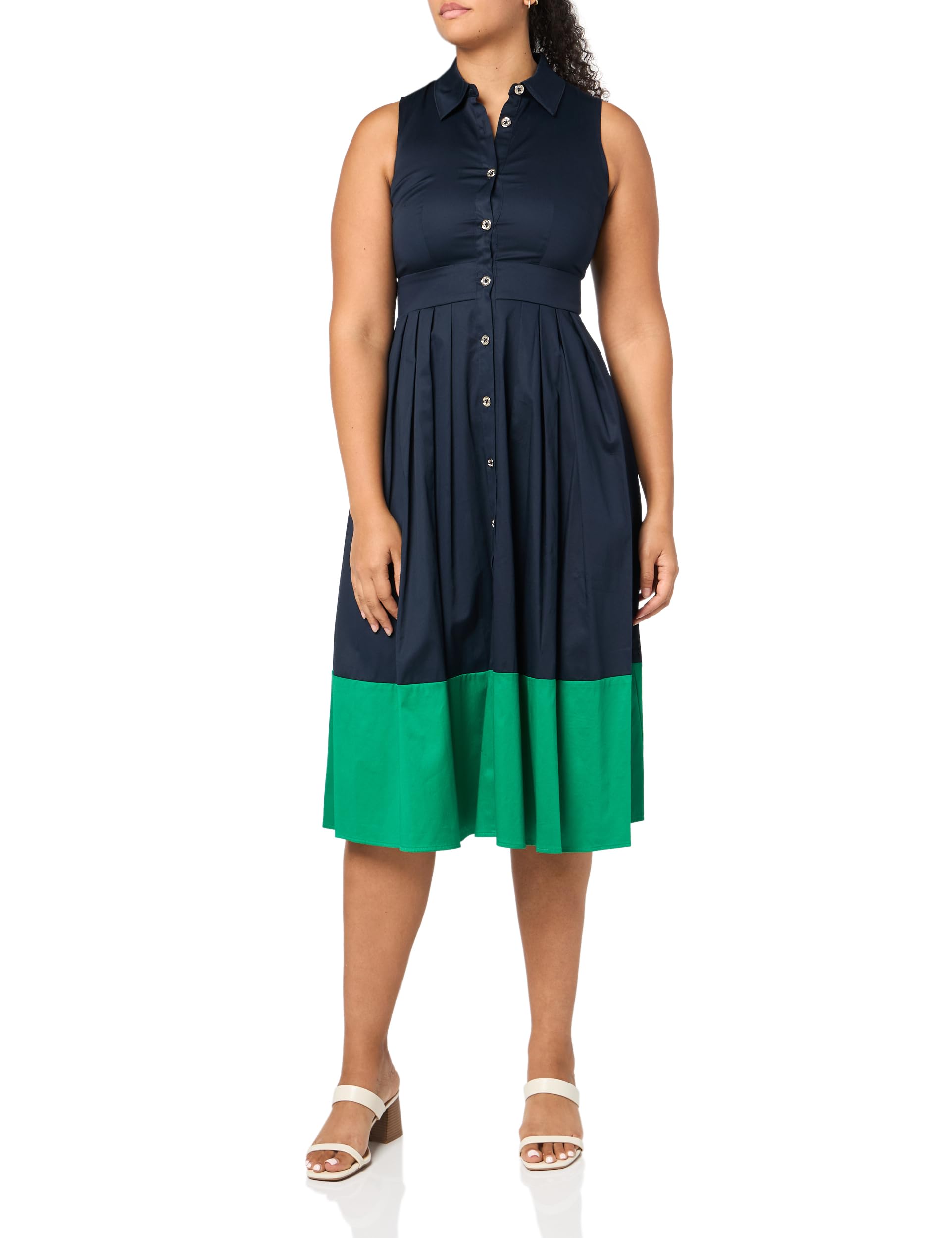 Tommy Hilfiger Women's Sleeveless Collared Front Button A-line Midi Dress