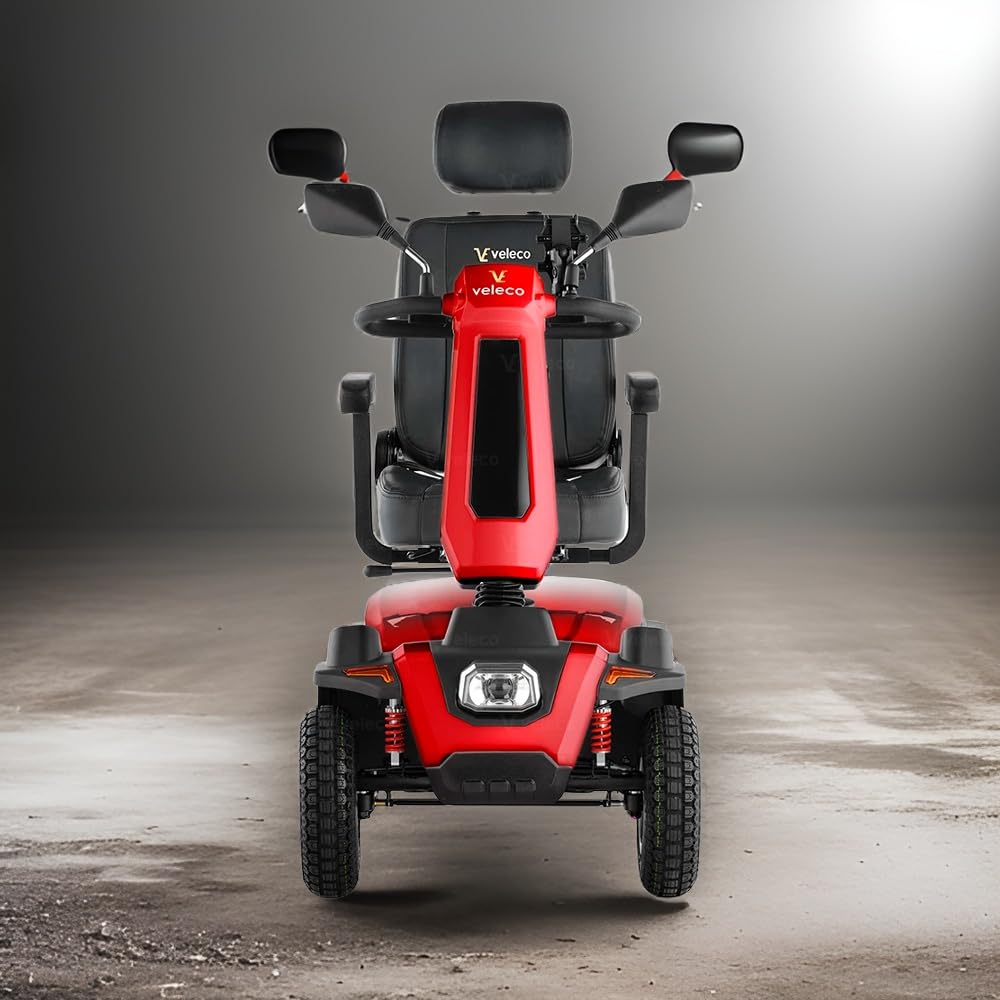 Veleco Jumpy Comfort dispositivo de movilidad reducida de 4 ruedas para personas mayores, suspensión completa, iluminación LED, seguro y resistente (rojo)