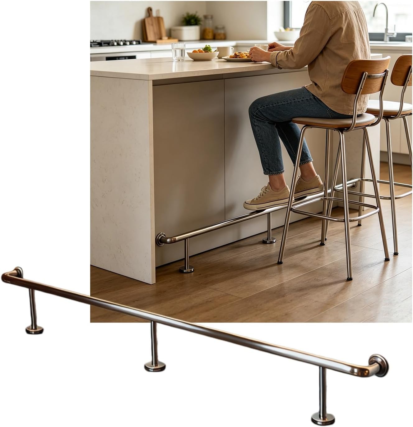 Epano Silver Lxxw Bar Foot Rail Bar Foot Rail Kit, 3.28~16.4Ft Rails Stainless Steel Feet For Restaurant Library Reception Desk(,5.0M/16.40Ft)
