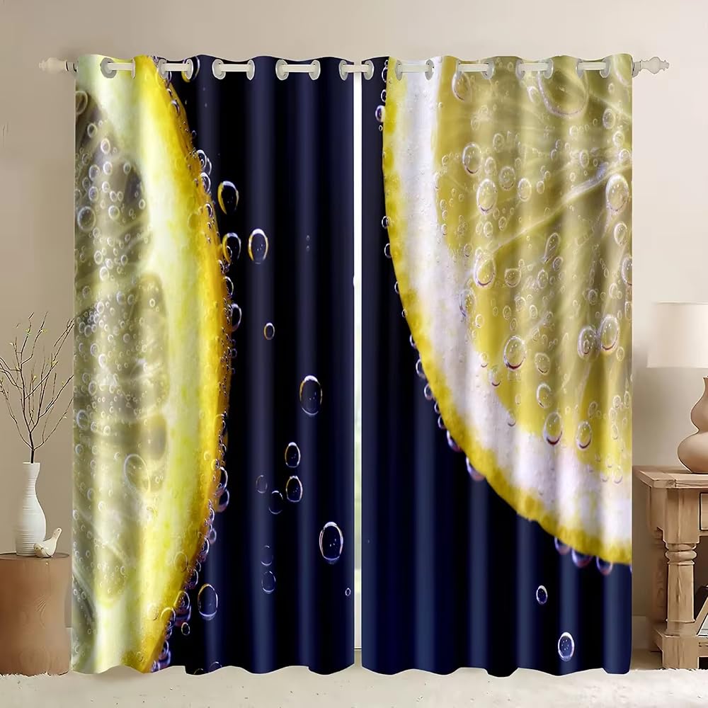SJSXWQN Curtains Lemon Eyelet Blackout Blind Thermal Insulated Curtains for Bedroom, Noise Reduce Window Drapes for Living Room, Kitchen, Nursery, Office - (2 Panels, W46 x L72)