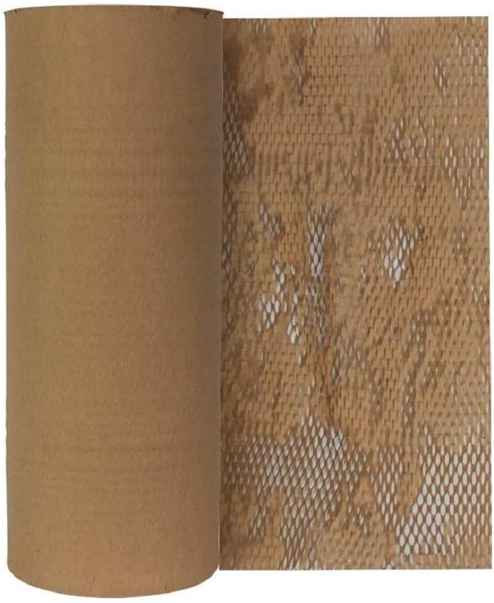 Honeycomb Cushioning Wrap Paper, 12inchx 128feet Upgrade Perforated Kraft Packaging Paper Roll Eco-Friendly Easy to Dispense, for Delivering & Moving Fragile Gifts Wrapping and Storing Items