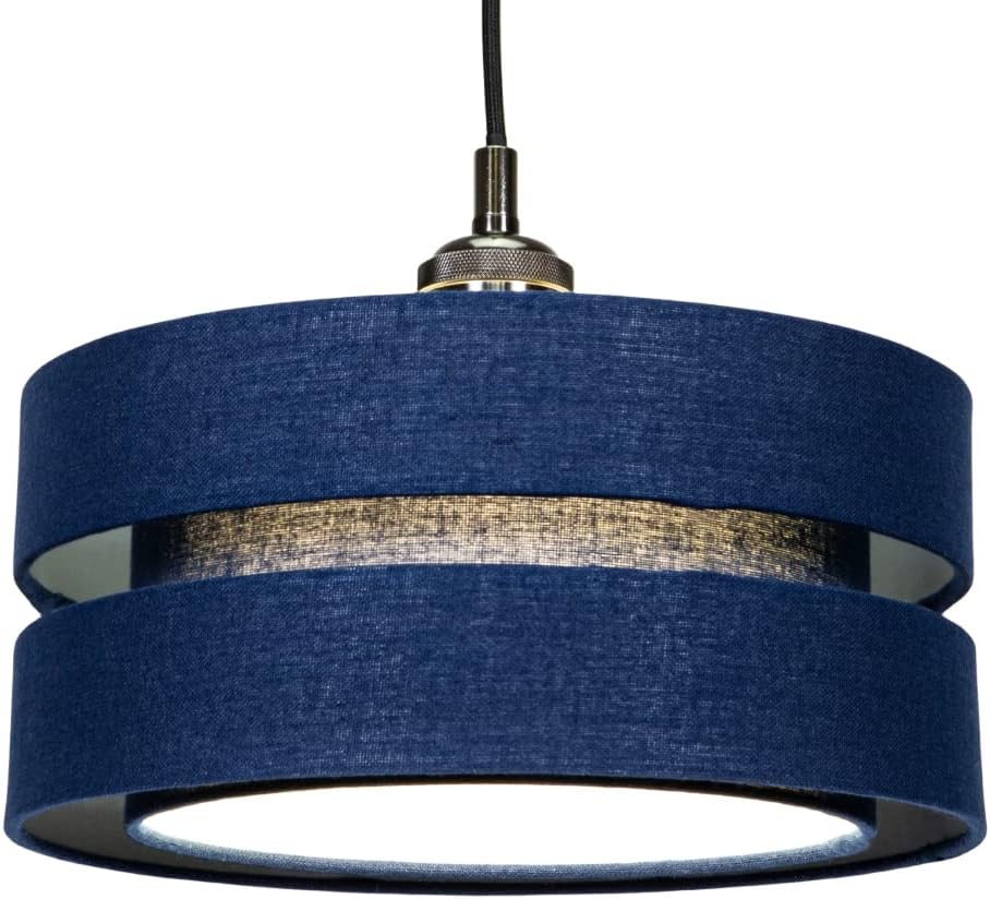 Contemporary Quality Navy Midnight Blue Linen Fabric Triple Tier Ceiling Pendant Light Shade | 60w Maximum | Designer Style | 26cm Diameter by Happy Homewares