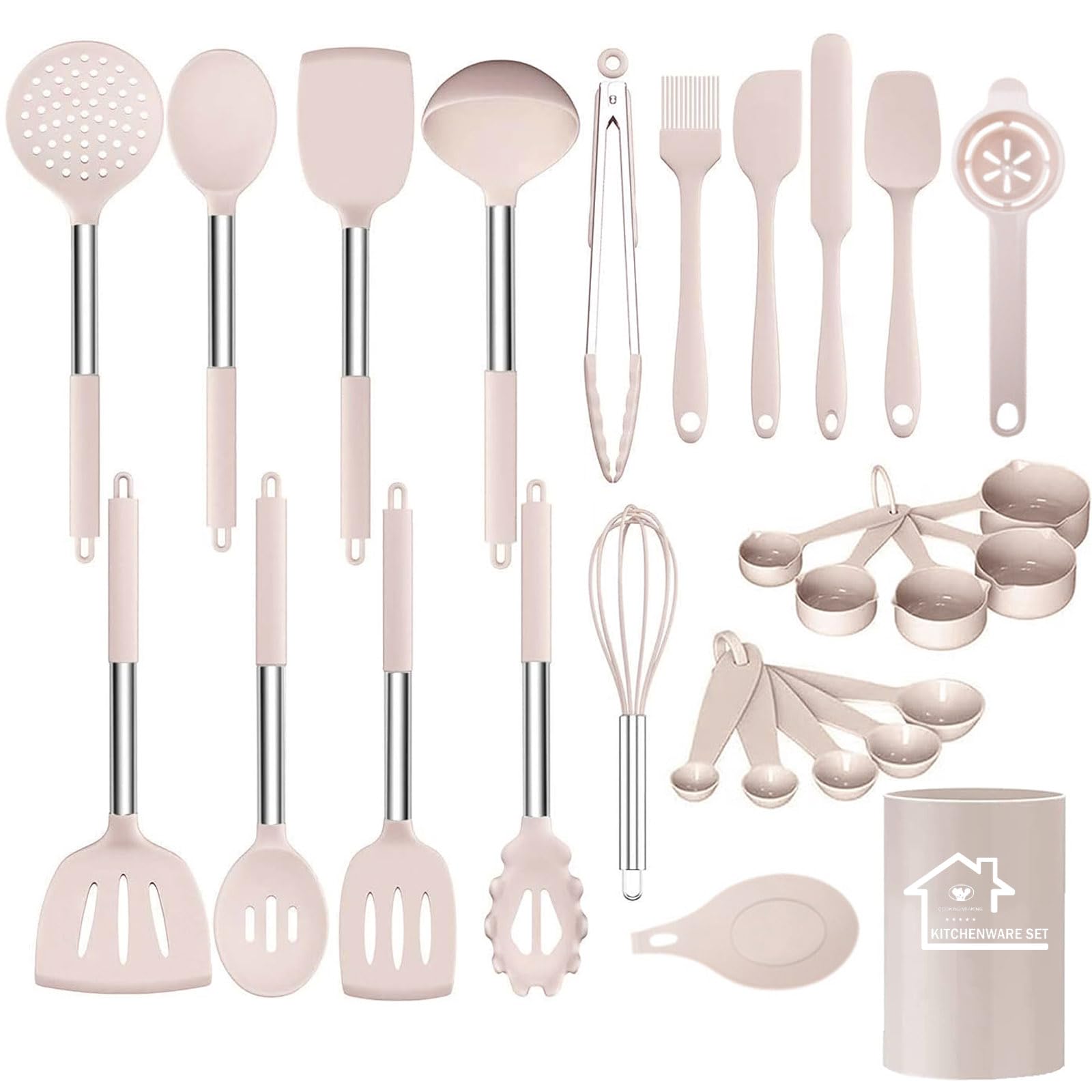 UXIYI Kitchen Utensils Set, Silicone Cooking Utensil Set, Cooking Tools Turner Spatula Set including Stainless Steel Handle