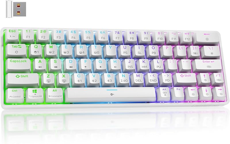 Dierya DK63 Vezeték Nélküli Mechanikus Gamer Billentyűzet, 60% Kompakt, RGB Háttérvilágítás, Bluetooth/2.4G/USB-C, Lineáris Piros Kapcsoló,