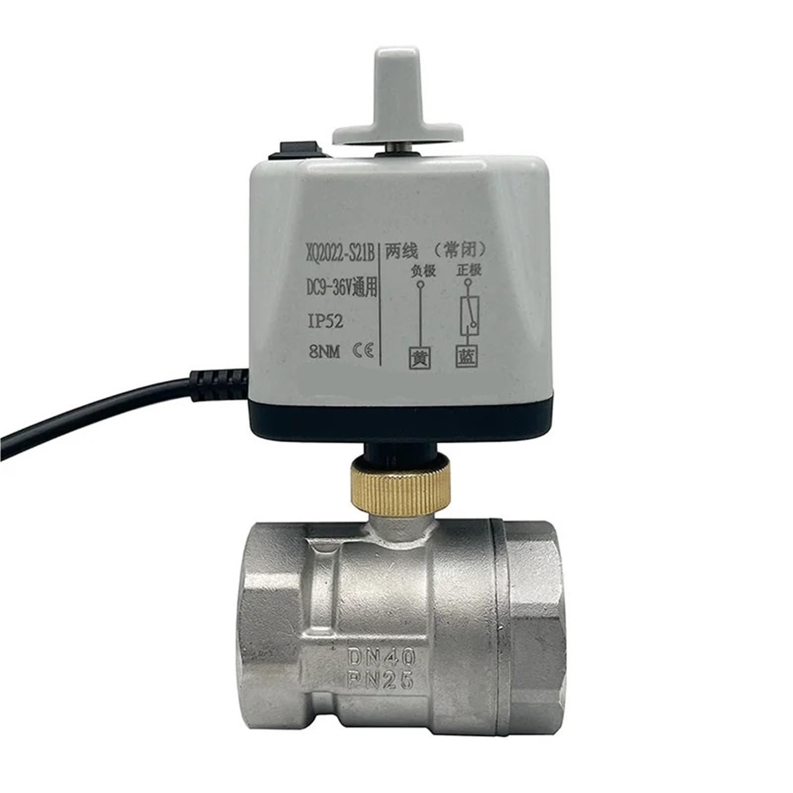 Valvola a sfera motorizzata in acciaio inossidabile da 1/2" 3/4" 1" 1-1/4" 1-1/2" 2" con interruttore manuale, normalmente chiusa/aperta, controllo a 2 fili, 1 pz.(DN25,NORMALLY CLOSED_220VAC)
