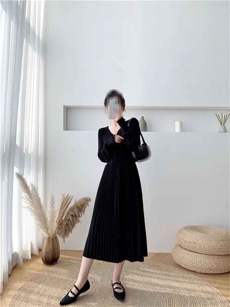 Vestito da donna in maglia vintage per autunno inverno O collo a maniche lunghe pullover abiti da festa