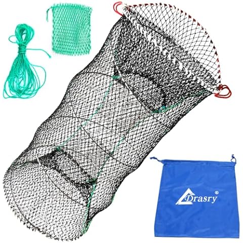 Drasry Crab Trap Bait Lobster Crawfish Shrimp Portable Folded Cast Net Magic Collapsible Fishing Traps Nets Accessories for Blue Crabs 1PCS 23.6 x 11.8in Black (0.39 in Mesh) Cover
