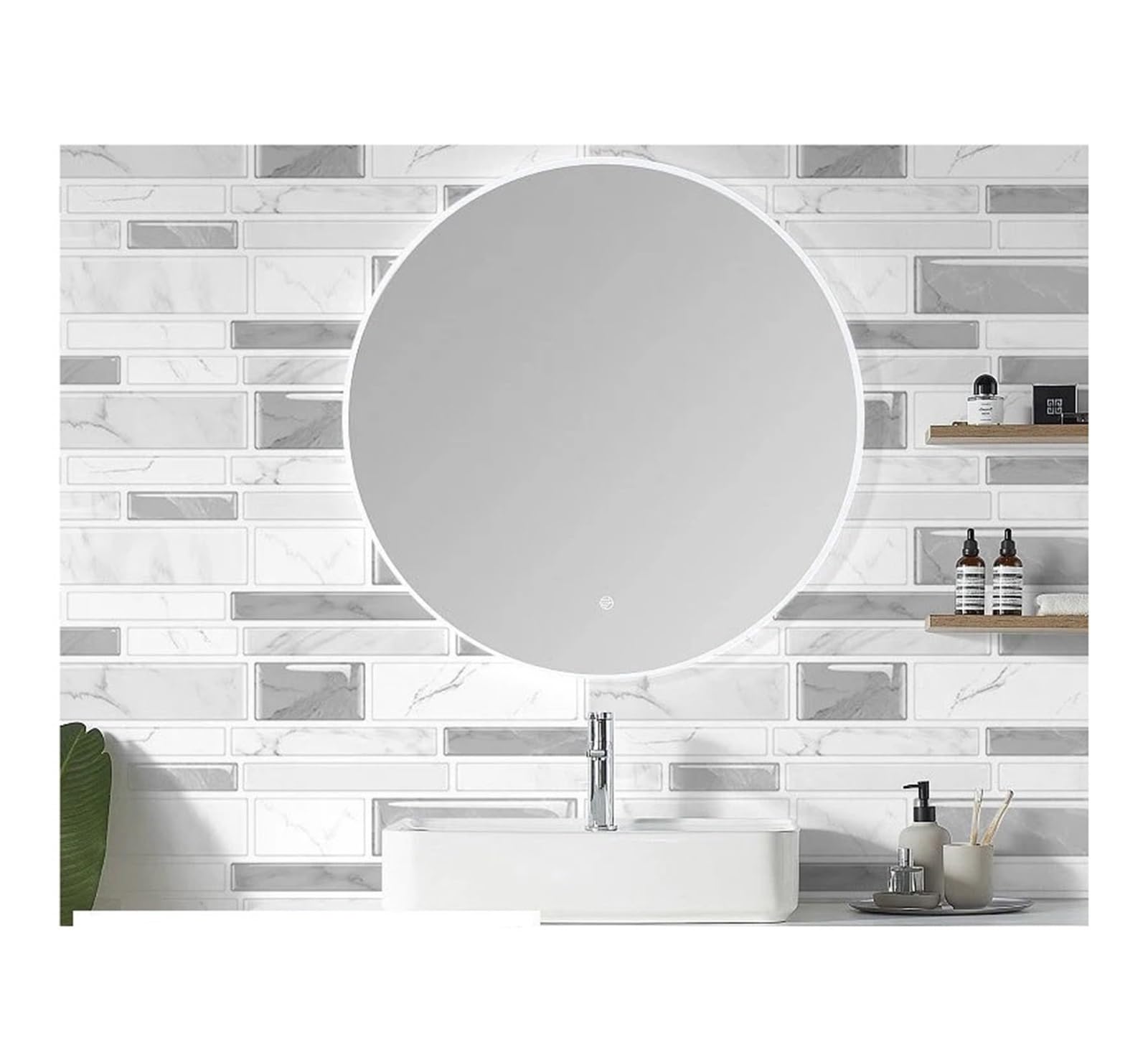 Mosaic Marble Effect Tile Stickers, Peel & Stick Marble Mosaic Wall Decals, Waterproof Crystal Tiles for Home Decor(Wit,20pc)