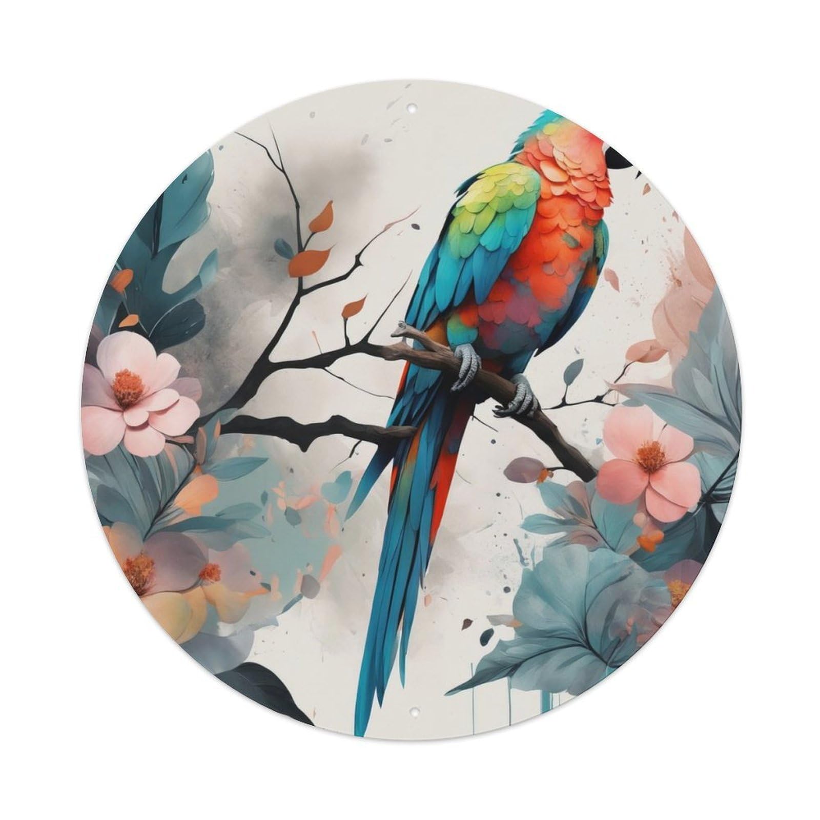 Animal Artwork Beautiful Parrot Vintage Metal Tin Sign Plaque Wall Decor for Cafe, Club, Garden Round Metal Poster 8x8Inch