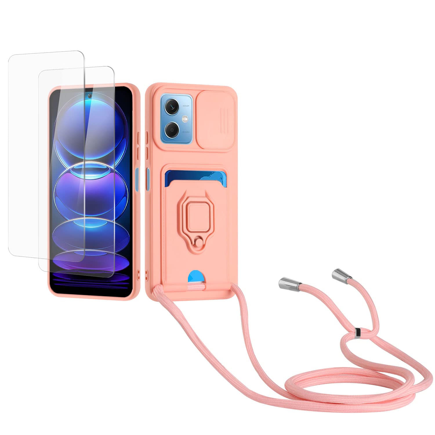 Kaslly Funda con Cuerda para Samsung Galaxy A35+[2 Pack Protector Pantalla],Case con Ranura para Tarjetas,Cubierta de Cámara Deslizante Proteger,Doble Cara Protección-Negro — view 21