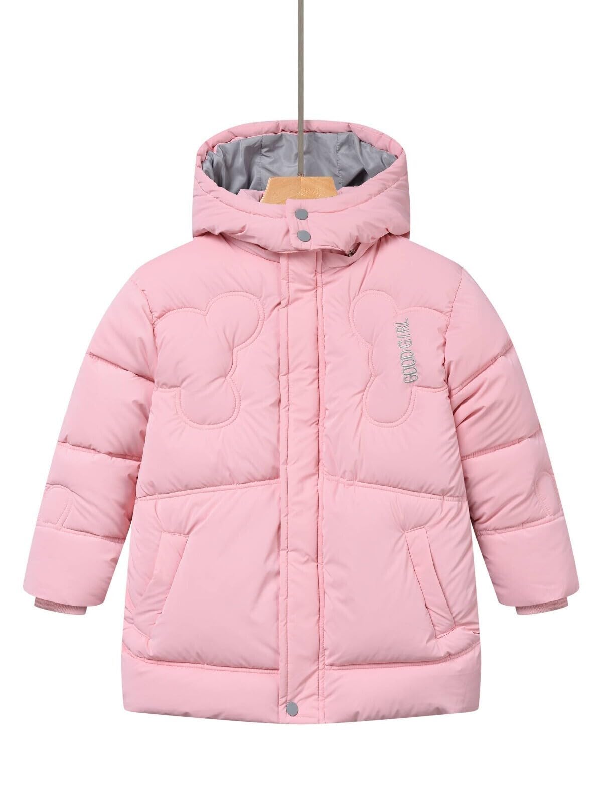 Glo-Story Kinder Winterjacke für Mädchen mit Kapuze – Warm wattierte Steppjacke aus 100% Polyester – Größen 104–158 – Farben Rosa, Blau oder Weiß