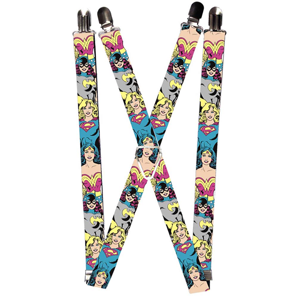 Buckle-Down Women's Suspenders-Batgirl/Supergirl/Wonder Woman Poses, Multi, One Size