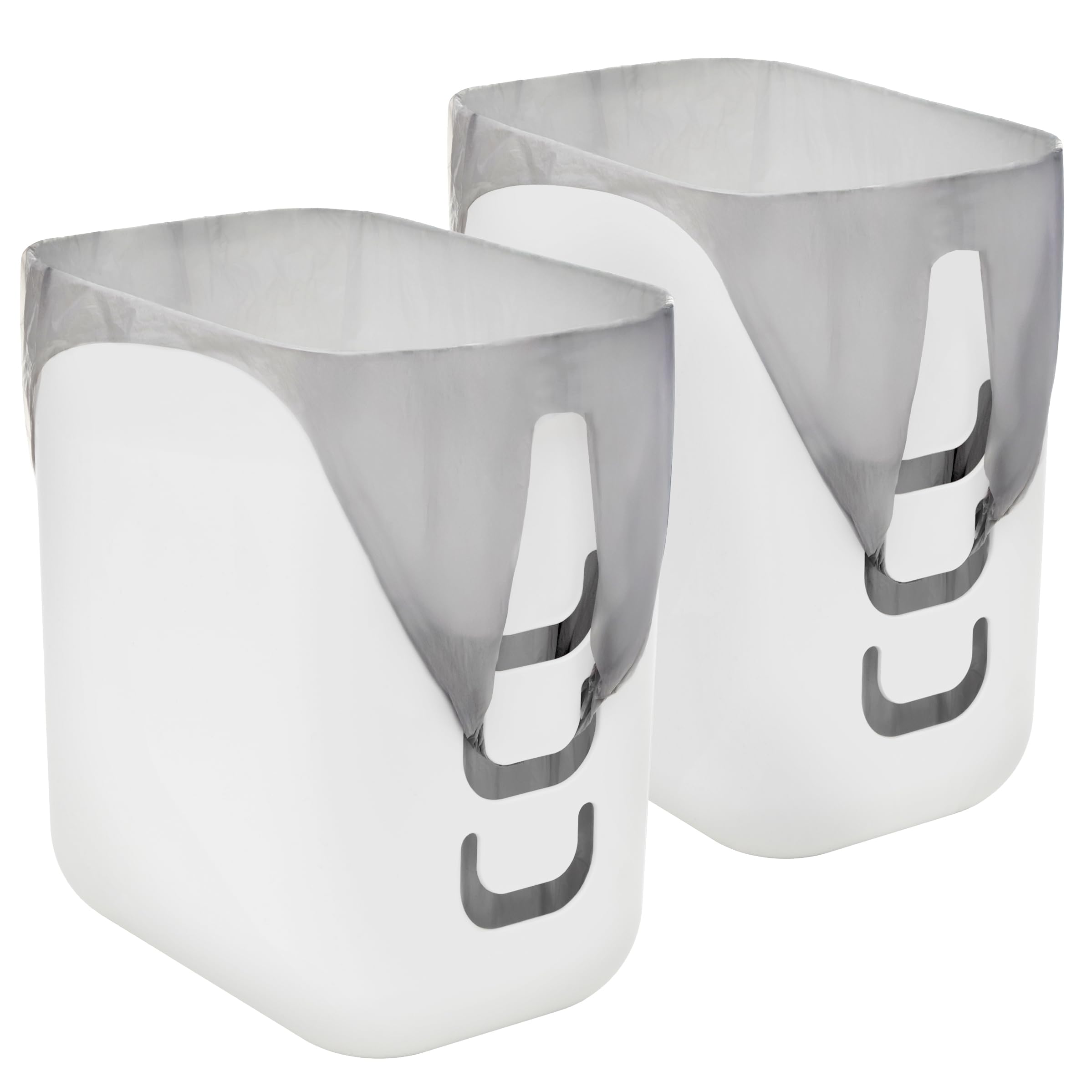 STORi Luup Bathroom Wastebasket 2pk, Secure Grocery Bags, Plastic Garbage Container for Vanity, Laundry Room, Kitchen, Office, 2.5 Gallon, White, Made