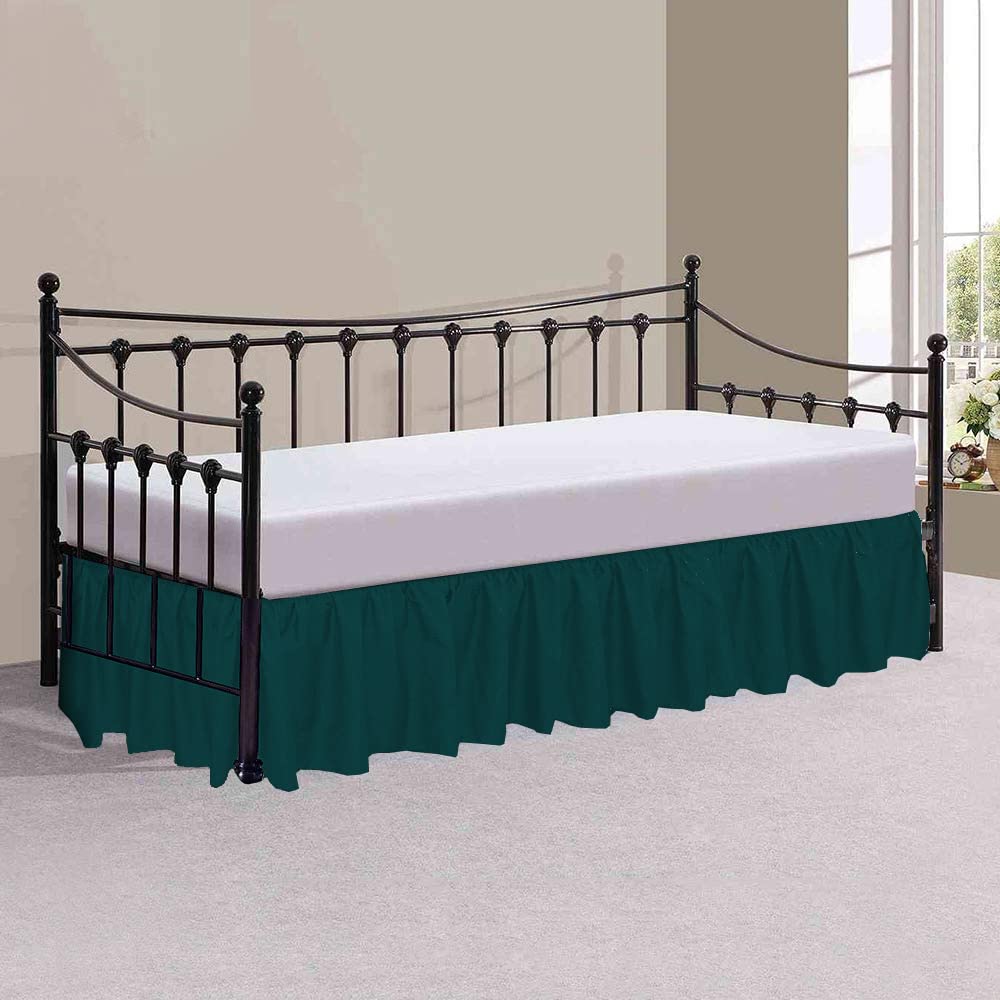 100% Egyptian Cotton 800 Thread Count Daybed Skirt, 1 Piece Daybed Skirt Dust Ruffle Split Corners with 14" Drop Day Bed Skirts Three Side Coverage ​(Twin Size, Teal Solid)