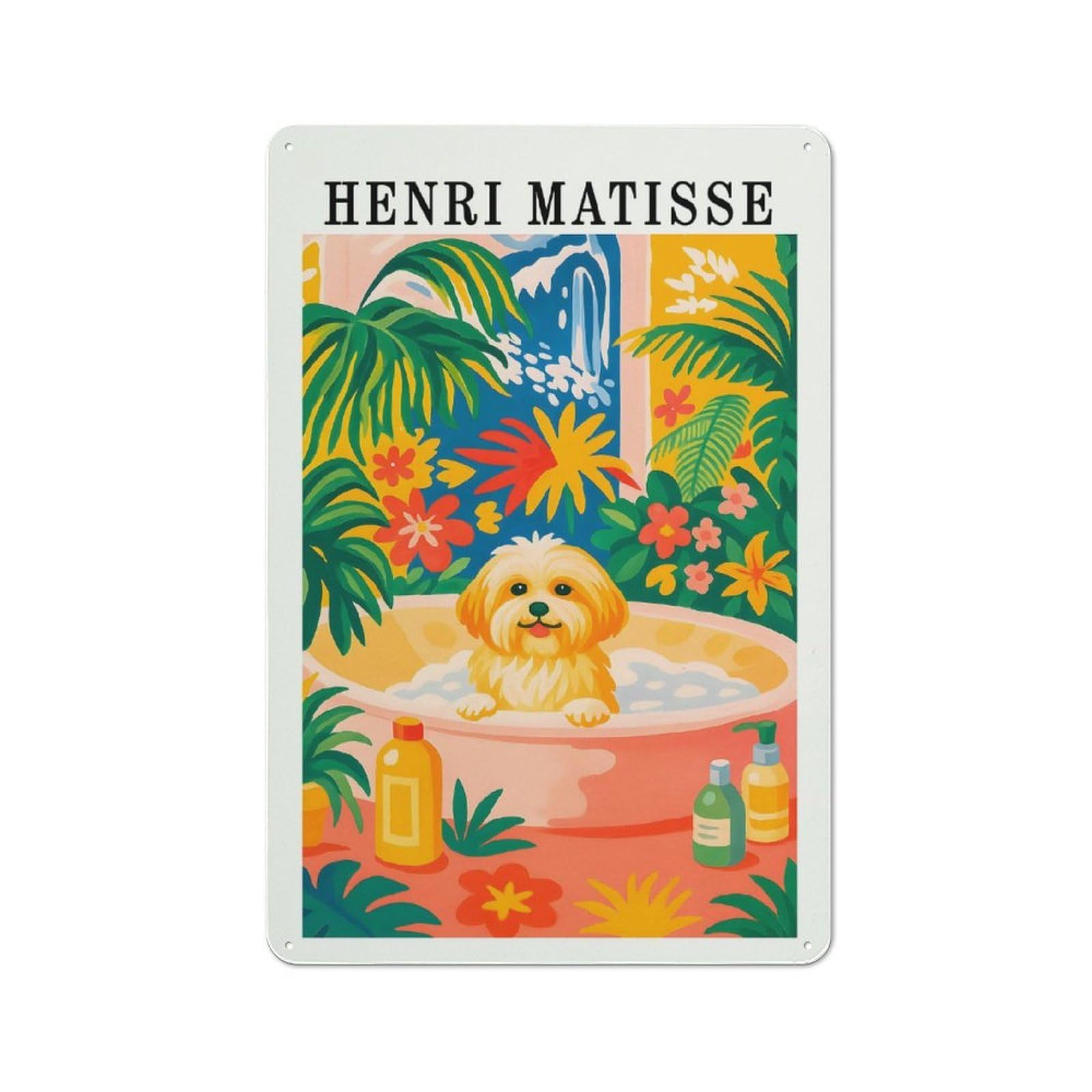 Junmoney Style-4 Smart Henri Matisse Style Dog Bath Office Metal Sign 30X20cm, Creative Space Decor For Home Office, Reading Corner Or Bedroom