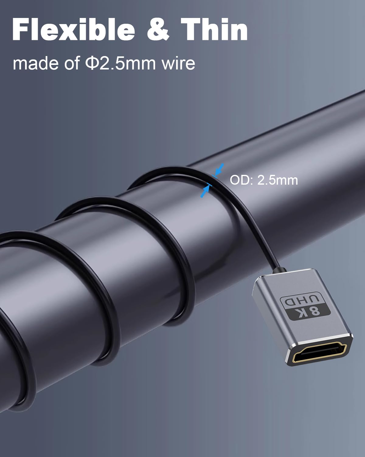 Duttek 8K Right Angle HDMI Cable, HDMI Female to Male Cable, 48Gbps Ultra Thin HDMI Cord OD2.5mm, Support 8K@60Hz, 4K@240Hz - Image 3