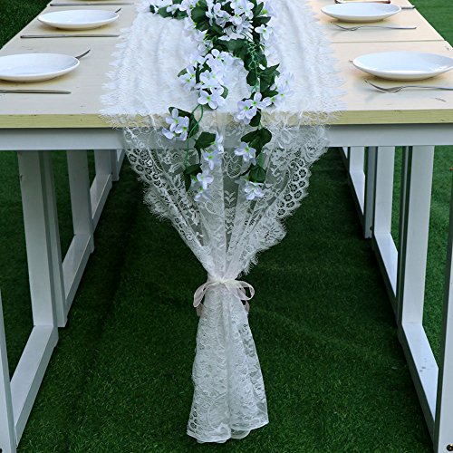Aparty4u Camino de Mesa de Encaje Blanco con patrón Floral para decoración de Bohemio, Boda, Festival, Navidad, Fiesta, hogar