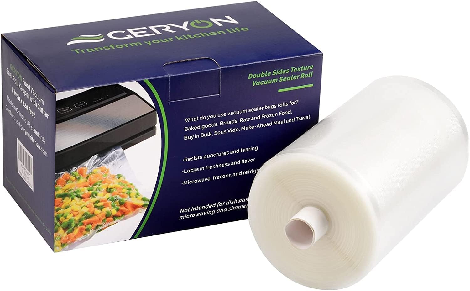 GERYON Vacuum Sealer Bags Rolls 8" x 120' Keeper with Cutter Box for