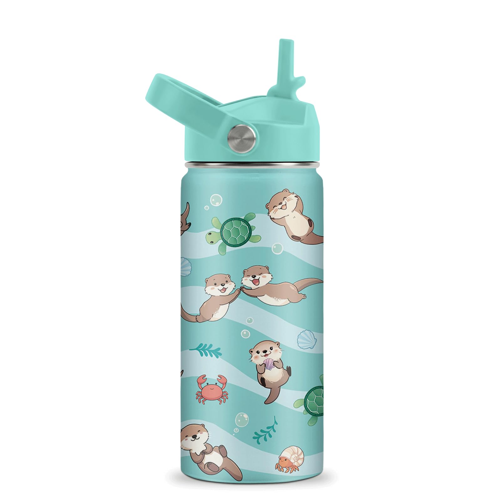 ROVOZAR Otter Water Bottle 16oz - Otter Stainless Steel Water Bottle with Straw - Cute Otters Insulated Cup for Girls Boys - Otters Kids Tumbler for School, Sports, Travel โ image 1