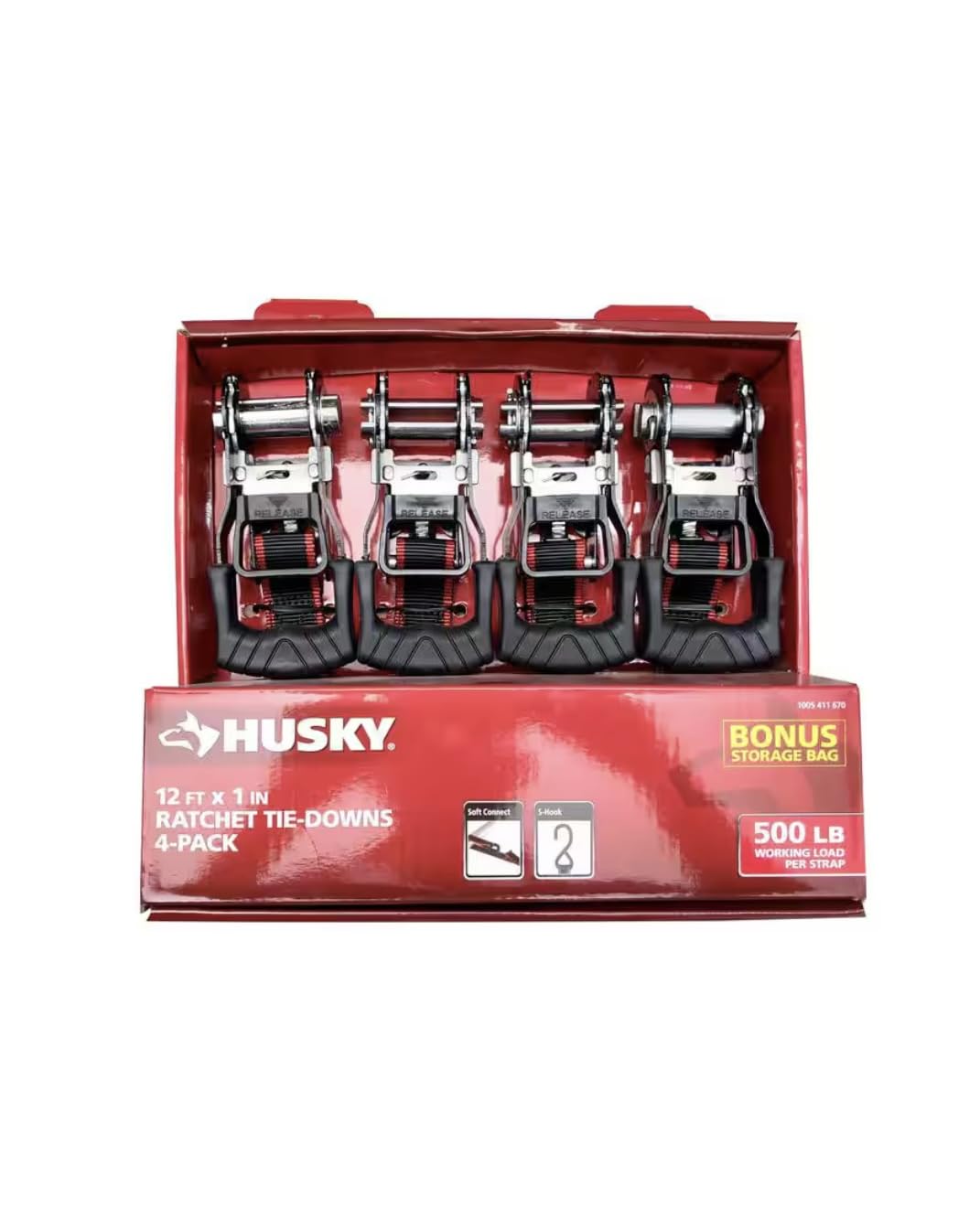 Husky Liners 12 FT x 1 IN Ratchet Tie-Downs 4 Pack by