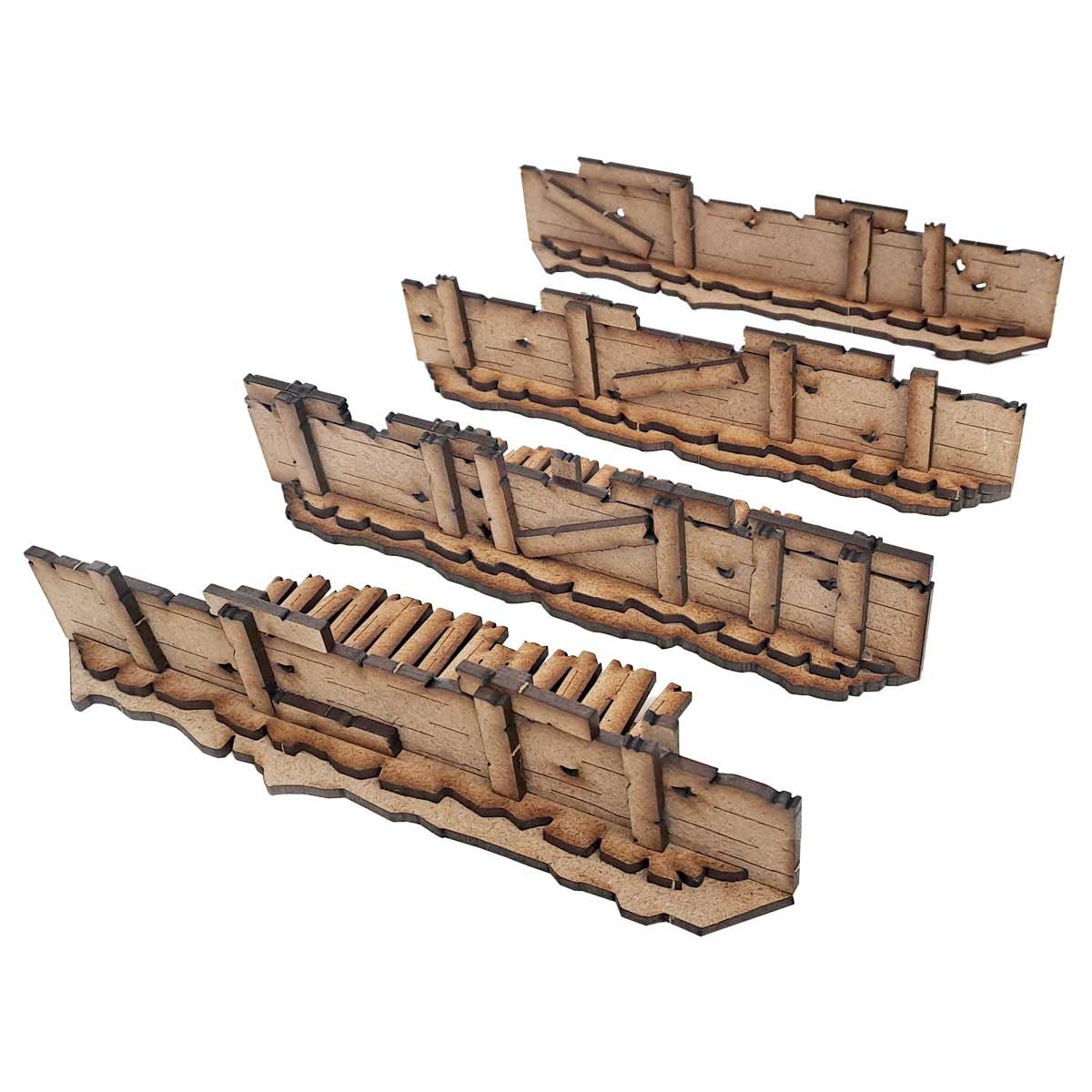 PWORK WARGAMES Trench Barricades - Set of Scenic Elements Compatible with Trench Crusade for Games with Miniature Scale 28 mm/35 mm - Tabletop Miniatures wargame 3D Scenery Terrain - MDF 3 mm