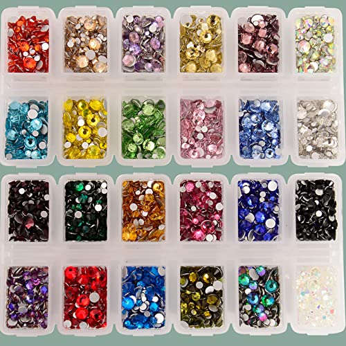 Icai Beads 7000 Pieces Rhinestones 5 Sizes Round Crystal Glass Flat Back Rhinestones With 1Tweezers And 1Picking Pen For Nail Art Crafts Clothes Bags Diy thumb #1