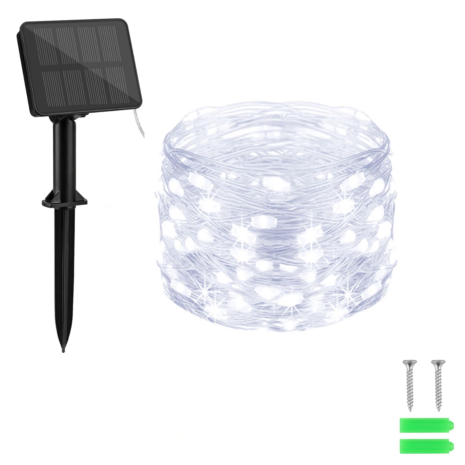 cshare Cadena de luces solares para exteriores, 10 m, 100 ledes, alambre de cobre, 8 modos, temporizador, IP65, resistente a la intemperie, para patio, árbol de Navidad, jardín, dormitorio, balcón,