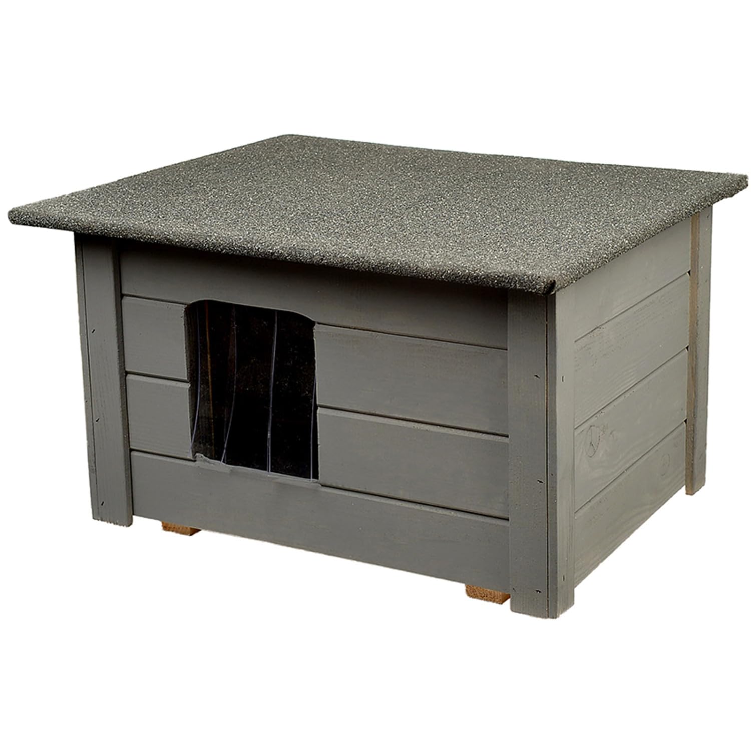 Isolierter Holzzwinger für kleine Hunde und Katzen aus Fichtenholz, OSB-Boden, Isolierte Wände (Grau)