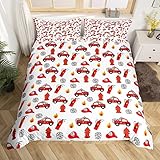 Set di biancheria da letto per bambini per camion dei pompieri, set di biancheria da letto, per bambini, per bambini, per bambini, pompiere e auto, per bambini, motivo: pompiere e pompiere, per casco