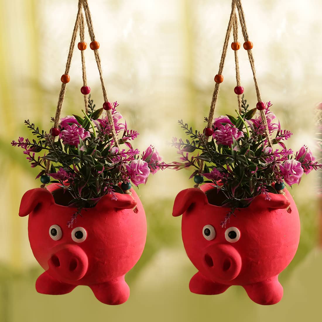 ExclusiveLane Terracotta Hanging Planter Pot Set of 2| Swinging Pig Handmade & Handpainted Hanging Planters for Living Room & Balcony Decoration Items Outdoor (Cerise Pink, 5.5 Inch) (B0BZ8QZ5SV) Amazon Price History, Amazon Price Tracker
