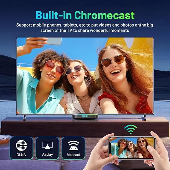 Android 14 Mini TV Box 4K Ultra HD Media Player, RK3518 Quad Core, 2GB RAM 16GB ROM, Dual Band WiFi 2.4G/5G, Bluetooth 5.0, Voice Remote Streaming Device