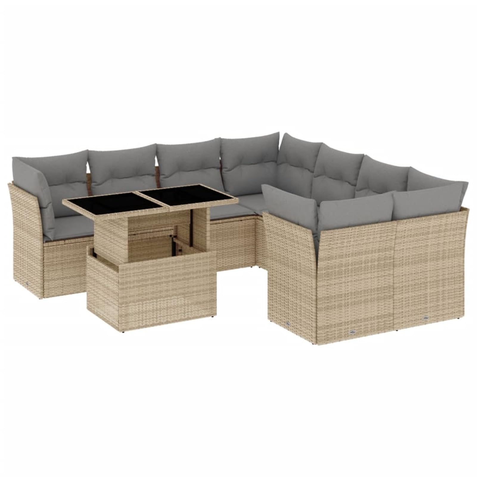 Lechnical Set Divano da Giardino 9 pz con Cuscini Beige in Polyrattan,Set di Conversazione per Patio,Set Salotto da Esterno,Set Divano da Giardino Esterno-3266429