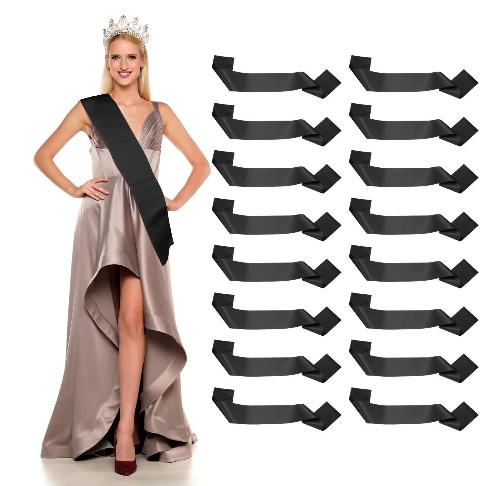 YELARXI Satin Sash, Blank Sash Pageant Ribbon for Party Wedding 16 Pack & Black