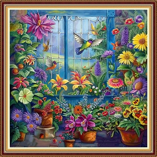 Image of Fanxvivy Stamped Counted Cross Stitch Kits for Adults Printed Cross-Stitch Patterns 11CT Stamped or Counted Cross Stitching Embroidery Kit Needlepoint Kits-Beauty Garden 18x18 inch