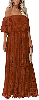 Womens Off The Shoulder Floral Lace Maxi Wedding Dress Boho Flowy Wedding Guest Formal Long Dresses - Buy now