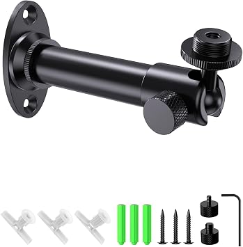 Microphone Wall Mount Bracket with Swivel Mini Ball Head, Mic Wall Mount Flange Base, 5/8" to 3/8" & 1/4" Mic Stand Adapter, Extension Tube Kit - Compatible with Camera, Microphones, Lights, Webcam