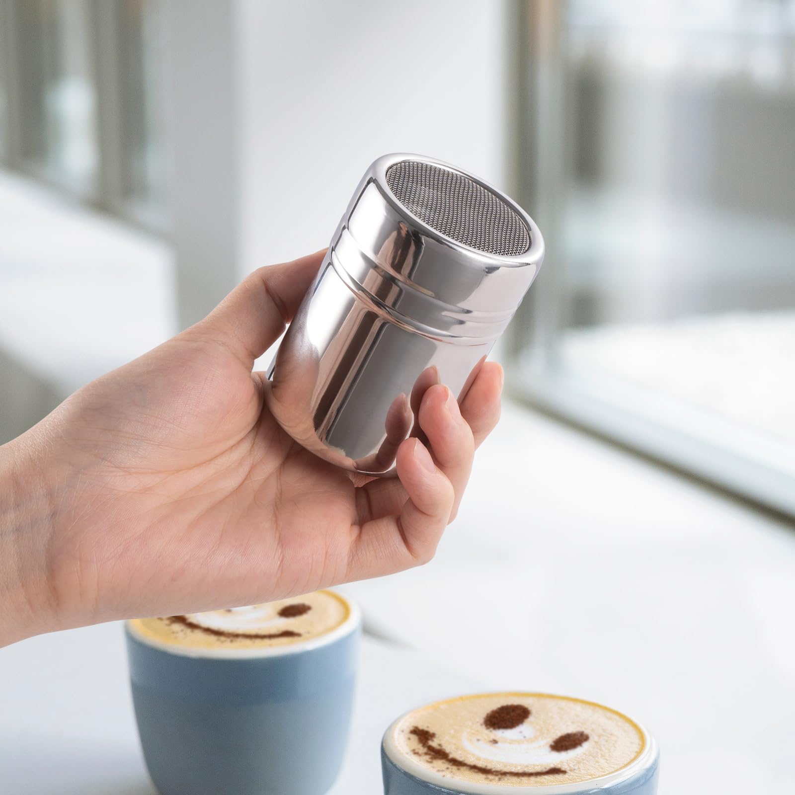 Cretosou 3 contenitori in acciaio inox, setacci, shaker per farina, zucchero, sale, cioccolato, polvere, accessori per caffè, con 16 stampi per caffè, stencil per cucina, cottura al forno, cappuccino