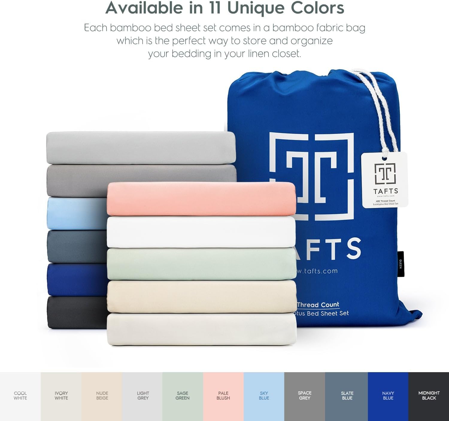 Tafts Queen Sheets Set, Pure 100% Viscose derived from Bamboo Bed Sheets Set, Luxuriously Soft, Silky, Cooling Sheets, Double Stitched, Lifetime Quality Promise (Navy) - Image 8