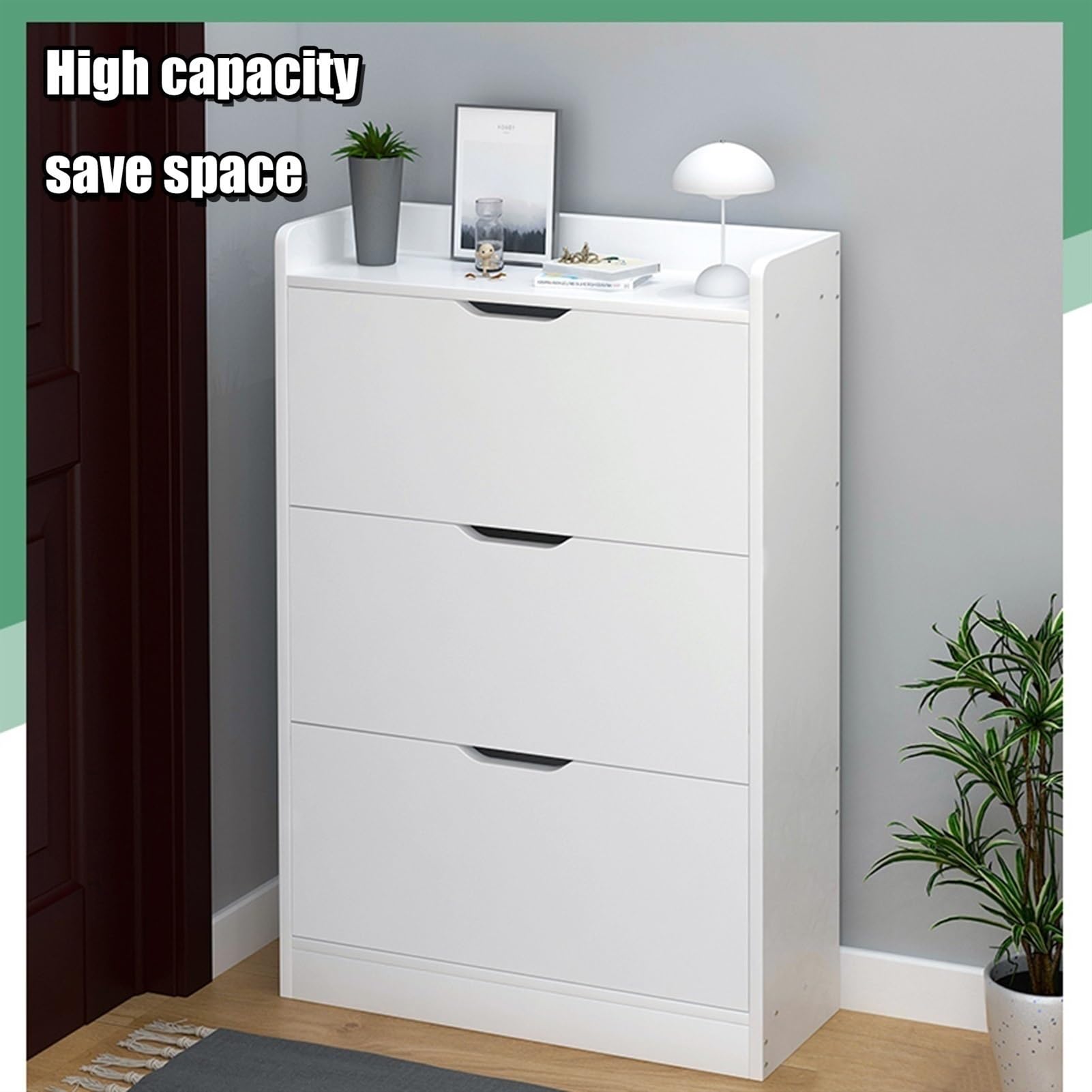DIYART White Shoe Storage Cabinet - 3 Flip Drawers, Fits Up To Size 16 Shoes