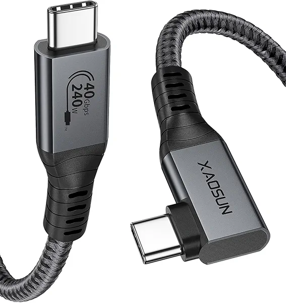 XAOSUN 240W USB 4 Cable for Thunderbolt 4, 3.3FT Right Angle Thunderbolt 4 Cable 90 Degree, 40Gbps [USB-IF Certified] USB C Cable 8K@60Hz, for MacBook, SSD, Docking, eGPU and iPhone 16