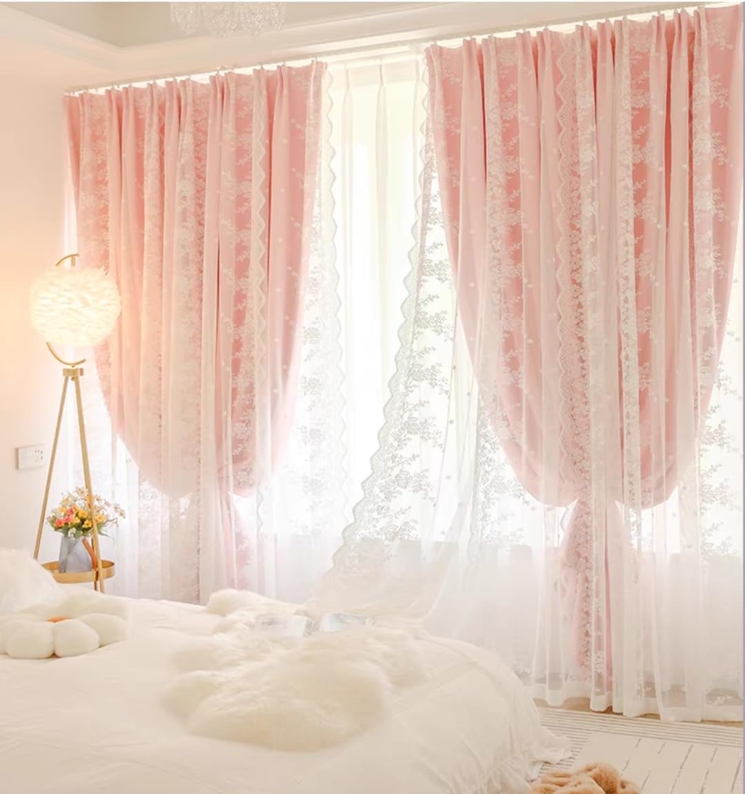 ピンク刺繍 レースカーテン 2枚 ピンク刺繍 レースカーテン 2枚 楽天