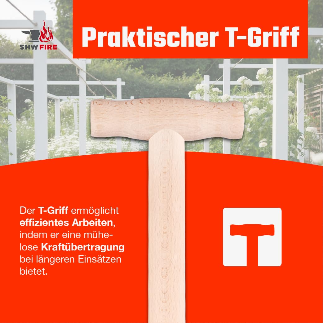 SHW-FIRE Drainierspaten - Trittschutz, 90cm Buchenstiel mit T-Griff | Für Gartenarbeit & Bodenbearbeitung | Drainagearbeiten & Kabelgräben | schmales Blatt | Gewicht 2.300 g