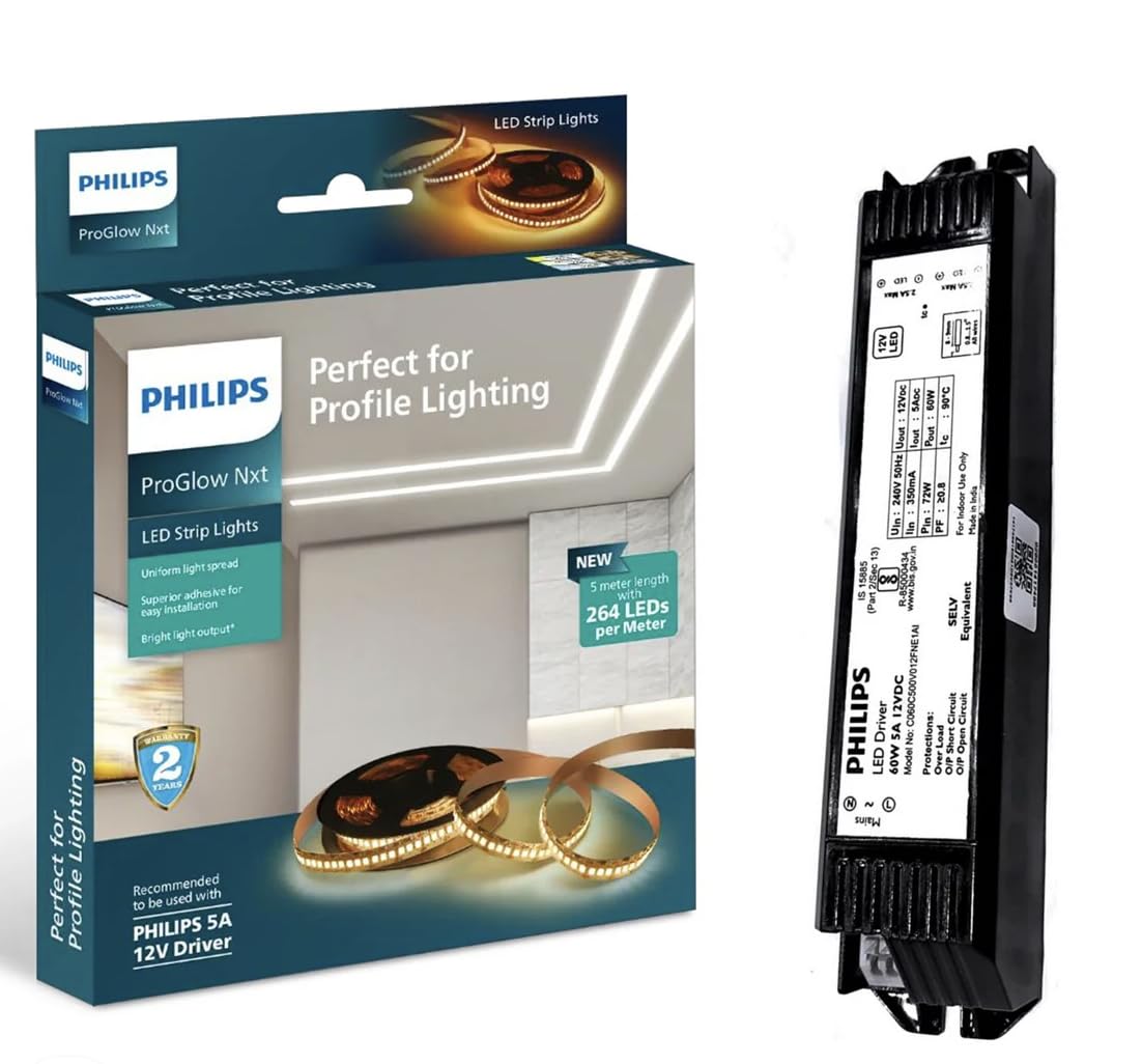 Philips LED Strip ProGlow Nxt 264 LEDs 55w 12v with Driver (12v with 60-watt LED Transformer | LED Strip 5A Driver for Power Supply)-image-37
