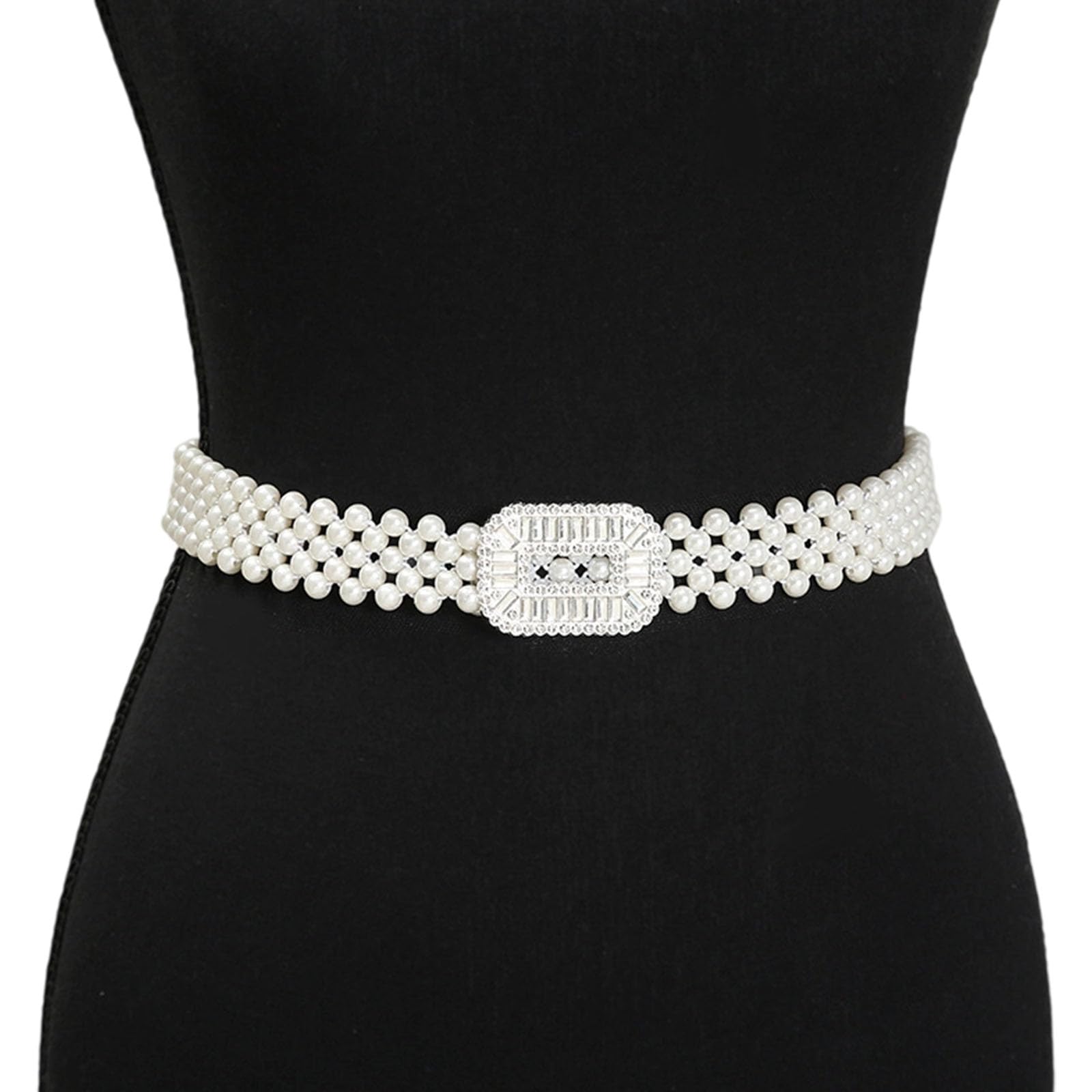MICFENY Adjustable Stretchy Waistband Elegant For Women Pearls And Crystal Decors Chain Accessory For Formal Outfit