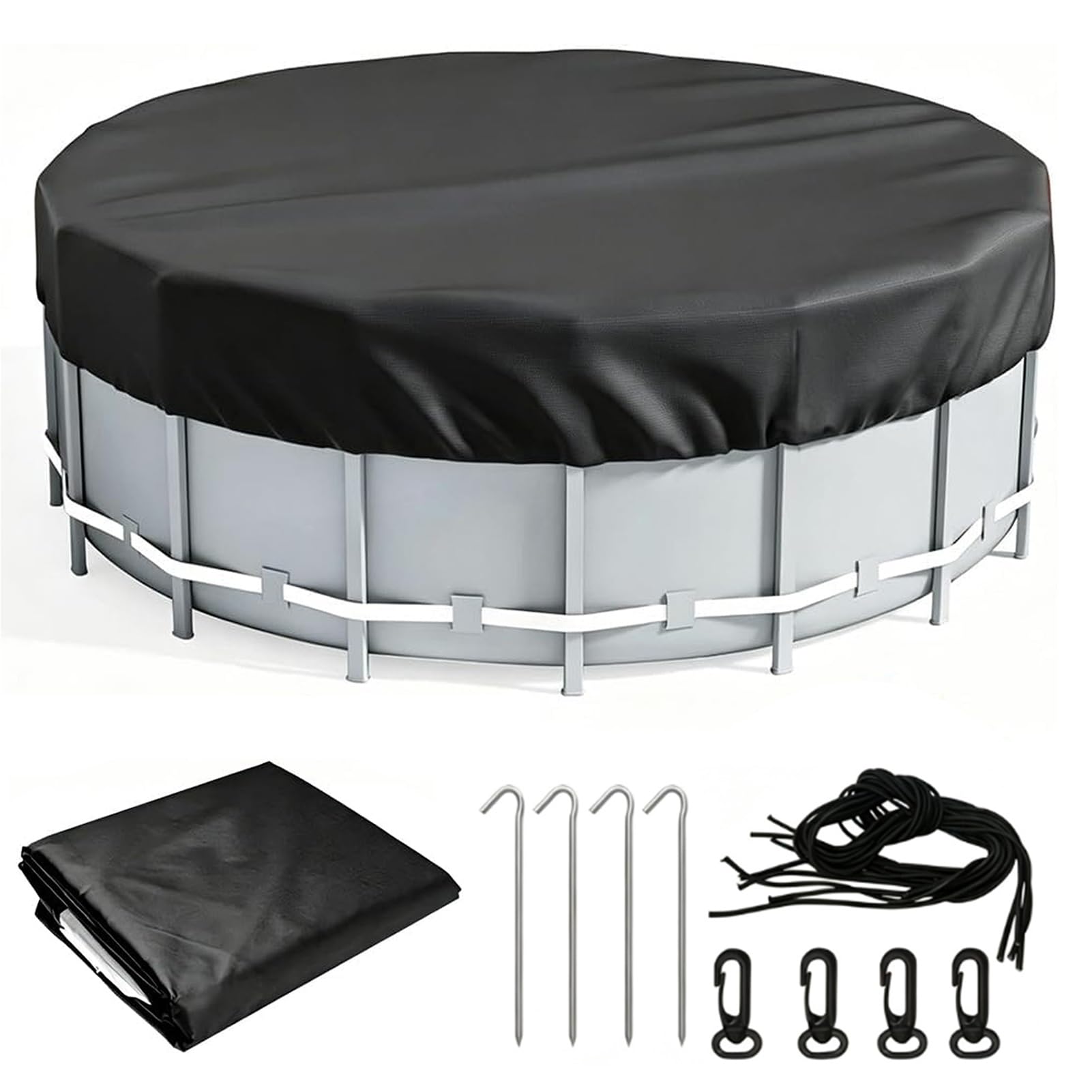 Cubierta de Piscina Redonda,Lona Piscinas Hinchable 366cm,Protección UV,Cuerdas de Viento y estacas,Impermeable y Resistente al Viento,Cubierta Plegable para Piscina al Aire Libre(15FT457*20cm)
