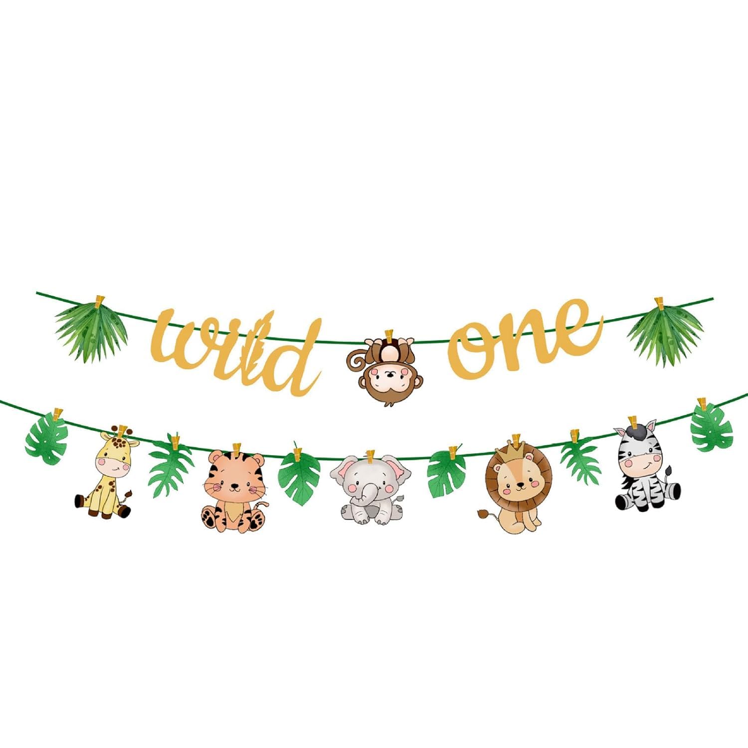 Wild One Birthday Banner - Jungle Safari Theme Party Decor Wild One Birthday Decorations for 1st birthday & Baby Shower,Animal Print Bunting with Lion,Tiger, Giraffe,Baby Boy/Girl Nursery Wall Decor