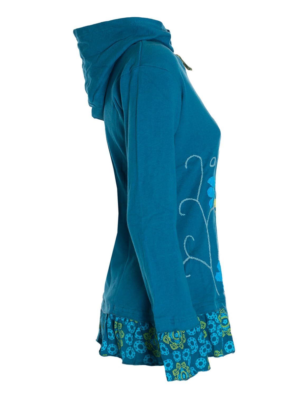 Vishes - Alternative Bekleidung - Damen Sommerjacke Blumen-Strickjacke Elfenjacke Kapuzi Rüschen