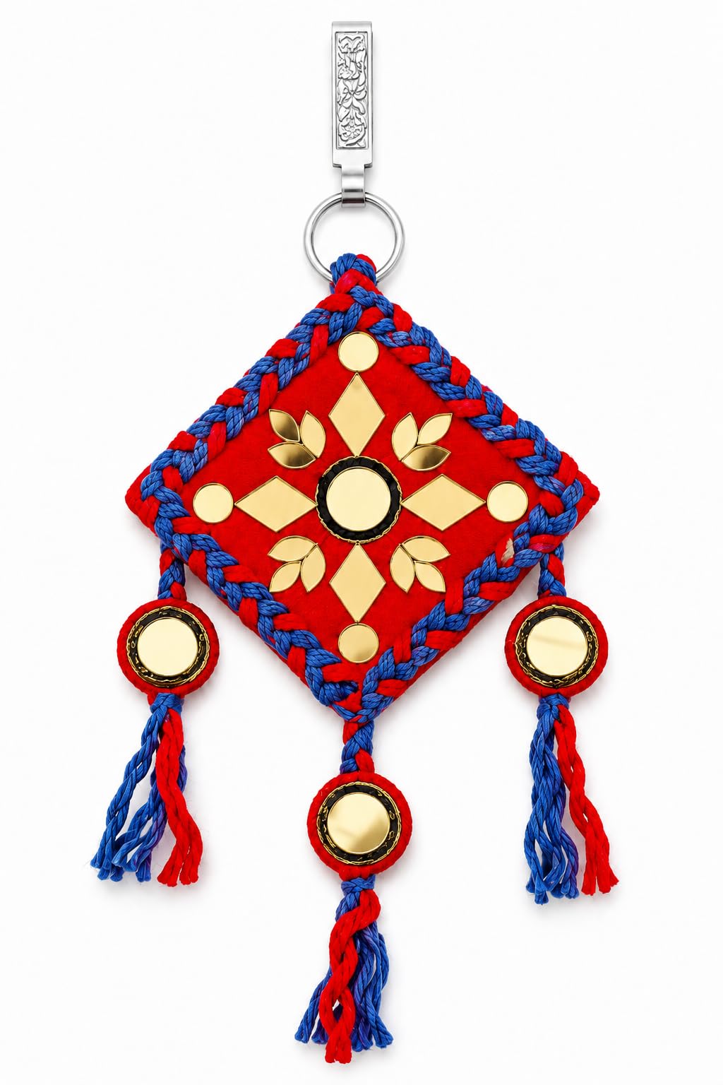 Navratri Waist Latkan for Women | Mirror Work Kamar Latkan | Traditional Chaniya Choli Waist Hanging Accessory | Garba Dandiya Ethnic Handmade Decorative Latkan | Red & Blue-image-12