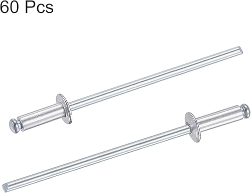 Miniatura 4 de uxcell Remaches ciegos, remaches de aluminio para decoración de núcleo, 0.094 in de diámetro, 0.236 in, longitud de agarre, tono plateado, 60 piezas